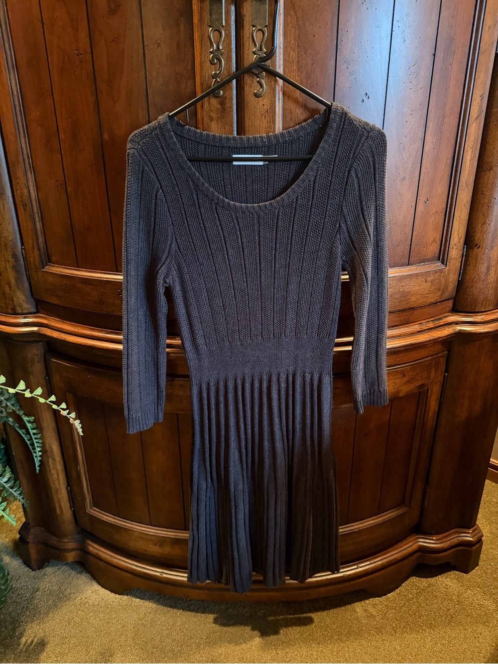 Calvin Klein Dark Grey Ribbed Scoop-Neck Long Sleeve Knit Dress